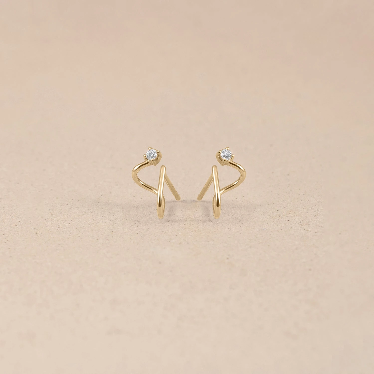 Diamond Double Huggies | 14k Gold 4 Diamond Double Huggies | 14k Gold - Image 4