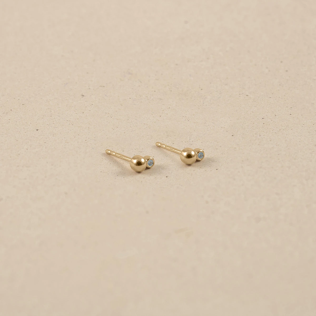Aquamarine Two Dots Stud Earrings | 14k Gold 3 Aquamarine Two Dots Stud Earrings | 14k Gold - Image 3