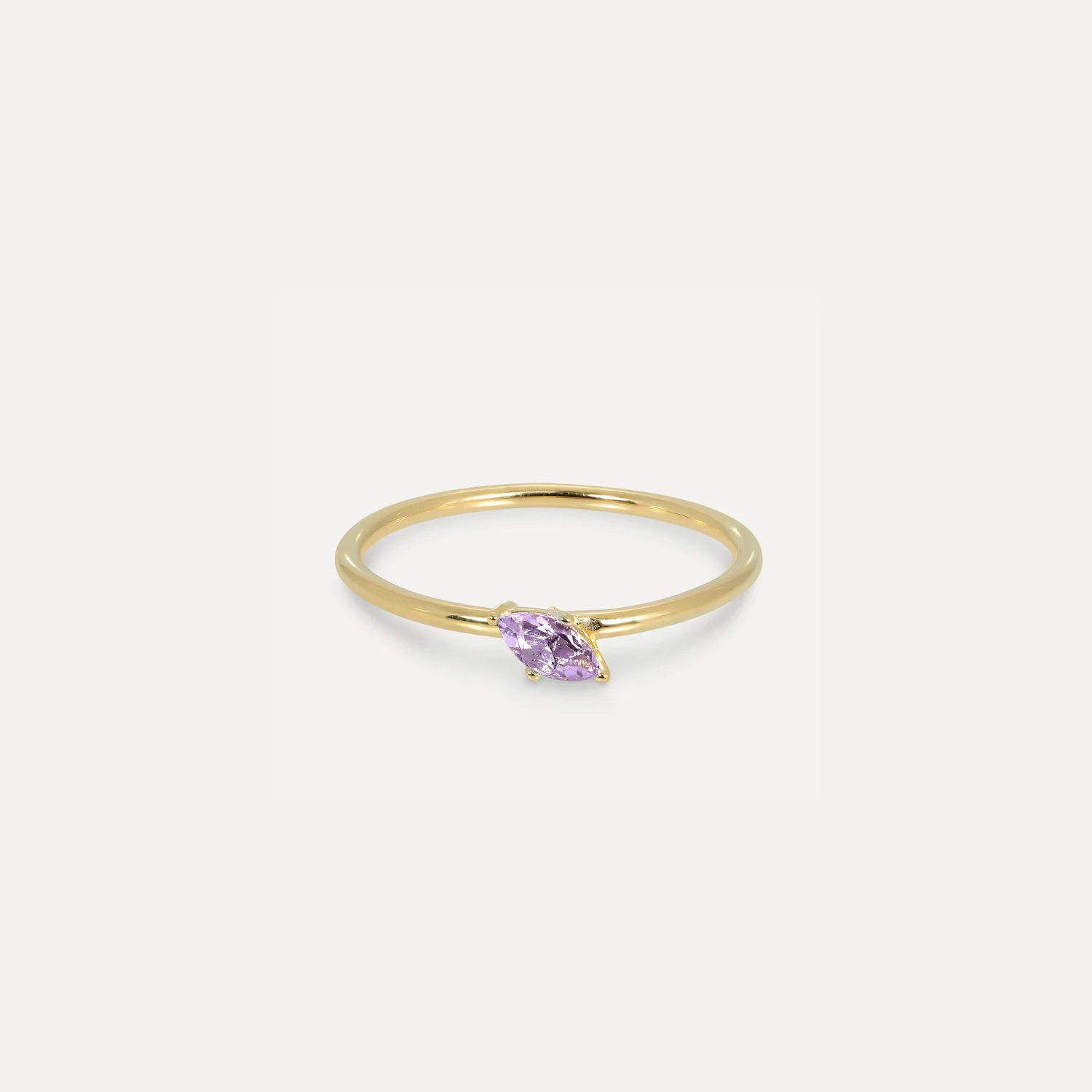 Amethyst Navette Solitaire Ring | 14k Gold 3 Amethyst Navette Solitaire Ring | 14k Gold - Image 3
