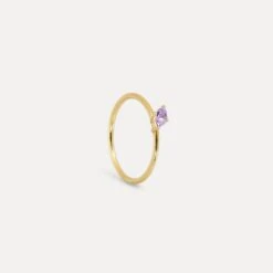 Amethyst Navette Solitaire Ring | 14k Gold