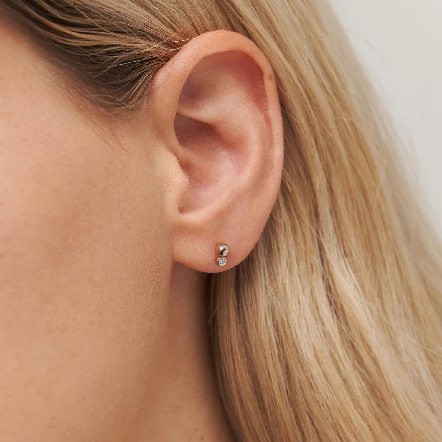 Aquamarine Two Dots Stud Earrings | 14k Gold 1 Aquamarine Two Dots Stud Earrings | 14k Gold