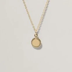 Engravable Biscuit Tag Necklace Round | 14k Gold