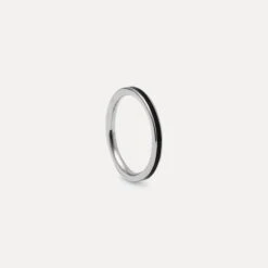 Black Enamel Thin Ring -STILNEST Jewelry Sales Black Enamel Thin Ring Silver
