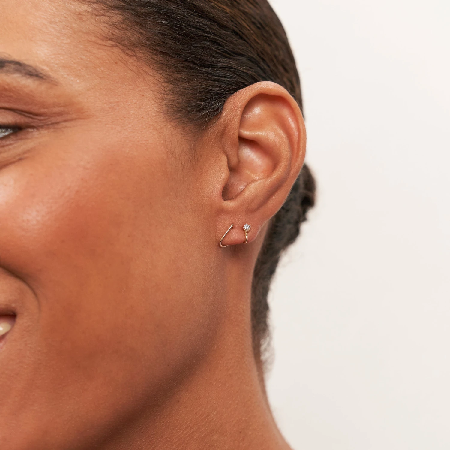 Diamond Double Huggies | 14k Gold 3 Diamond Double Huggies | 14k Gold - Image 3