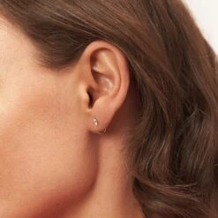 Moonstone Navette Floating Huggie Hoop Earrings - Single | 14k Gold -STILNEST Jewelry Sales FloatingNavette 02 a3c44110 34e2 49d7 8534 beeaf24c1da0