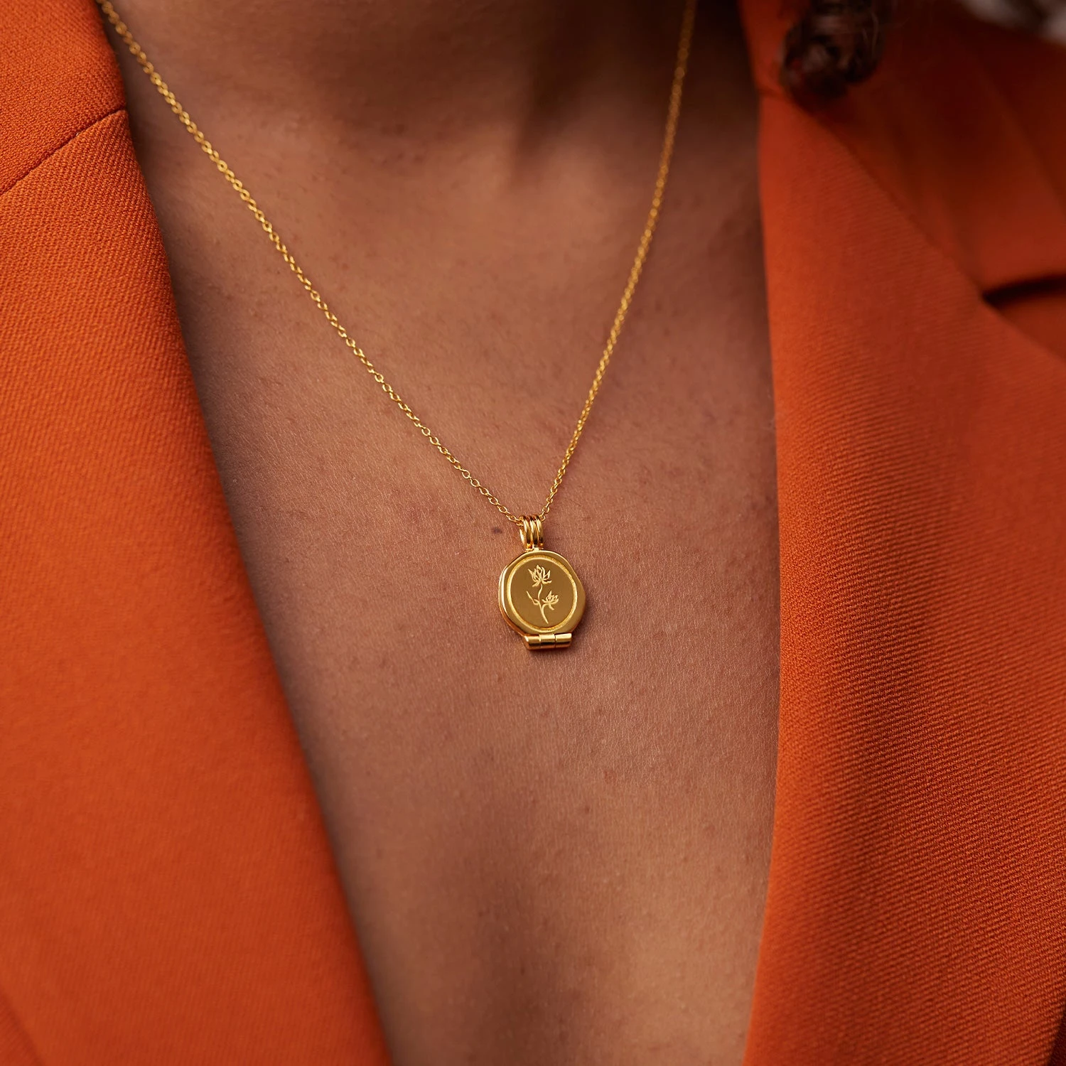 Floral Seal Locket Necklace | 14k Gold 6 Floral Seal Locket Necklace | 14k Gold - Image 6