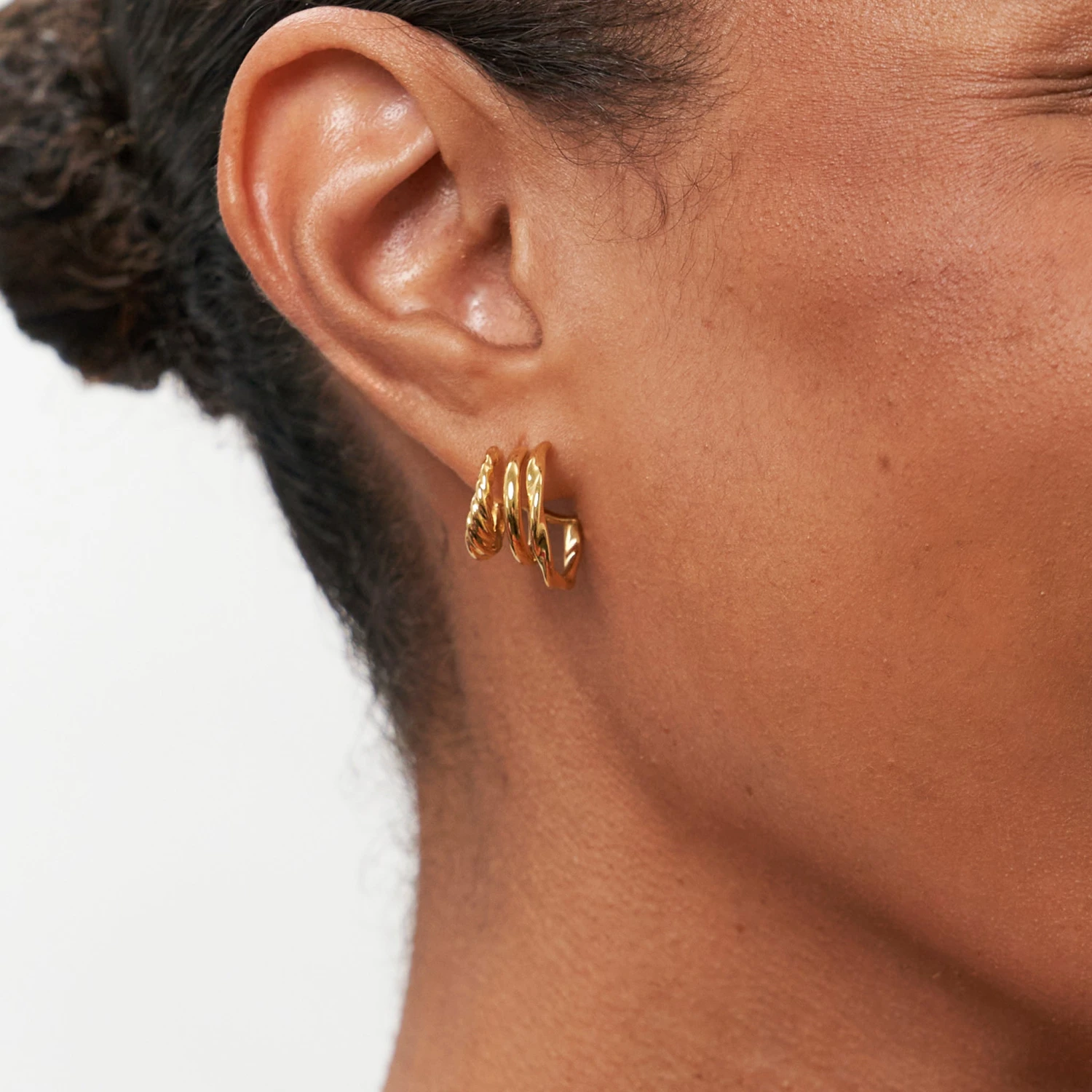 Flux Triple Hoop Earrings | 14k Gold 2 Flux Triple Hoop Earrings | 14k Gold - Image 2