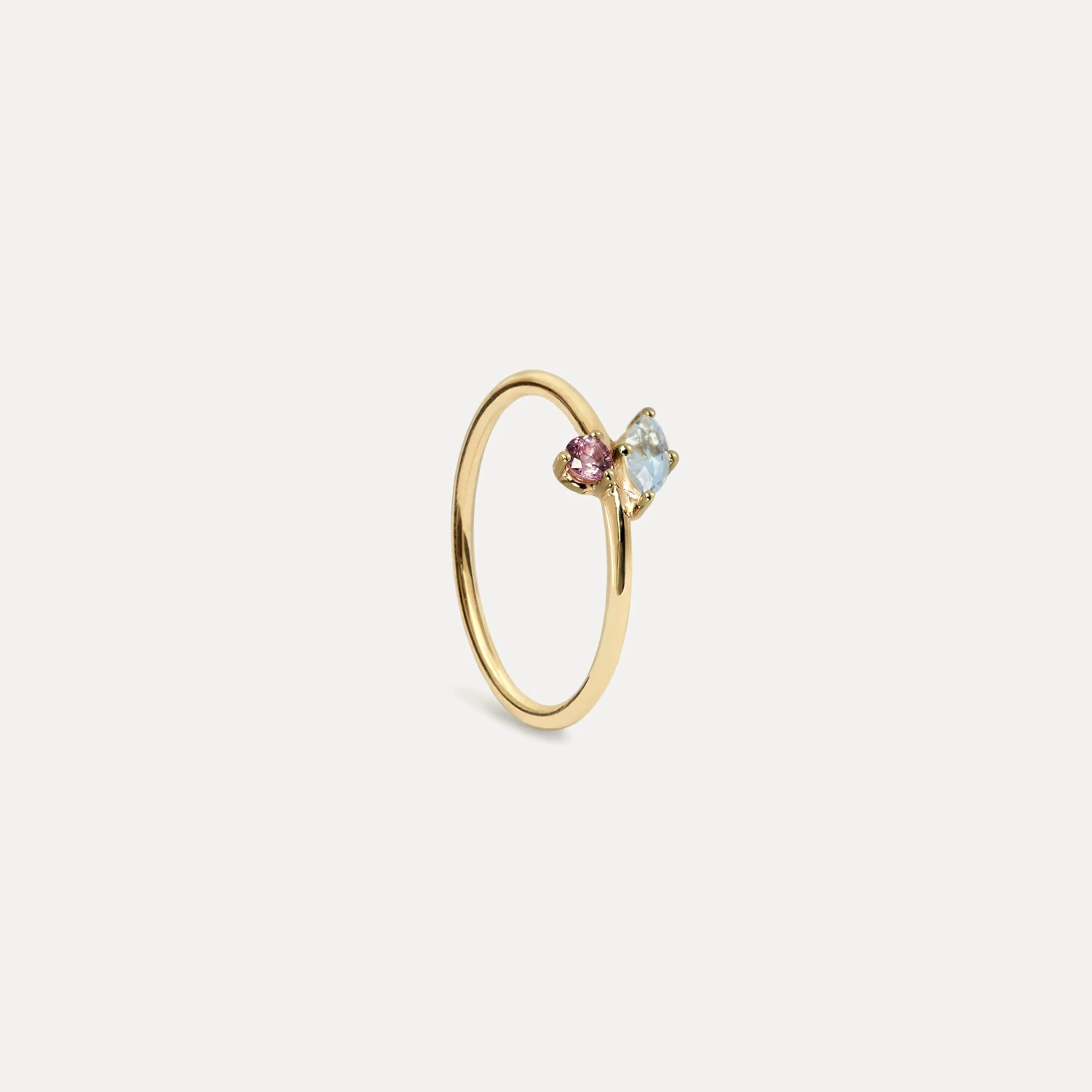 Aquamarine & Pink Tourmaline Joy Solitaire Ring | 14k Gold 2 Aquamarine & Pink Tourmaline Joy Solitaire Ring | 14k Gold - Image 2