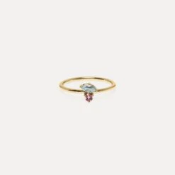 Aquamarine & Pink Tourmaline Joy Solitaire Ring | 14k Gold