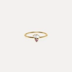 Moonstone & Pink Tourmaline Joy Solitaire Ring | 14k Gold