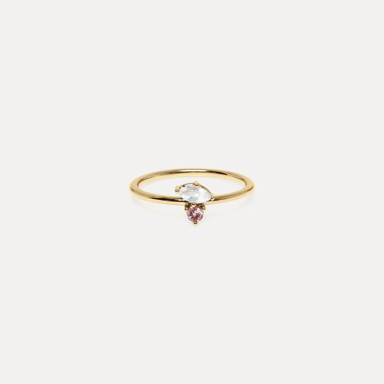 Moonstone & Pink Tourmaline Joy Solitaire Ring | 14k Gold 1 Moonstone & Pink Tourmaline Joy Solitaire Ring | 14k Gold
