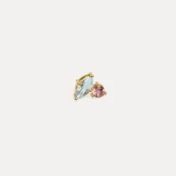Aquamarine & Pink Tourmaline Joy Stud Earrings- Single | 14k Gold