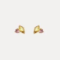 Citrine & Pink Tourmaline Joy Stud Earrings | 14k Gold