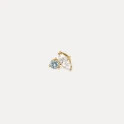 Moonstone & Aquamarine Joy Stud Earrings- Single | 14k Gold