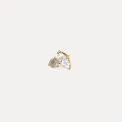 Moonstone & Gray Moonstone Joy Stud Earrings- Single | 14k Gold