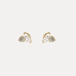 Moonstone & Gray Moonstone Joy Stud Earrings | 14k Gold