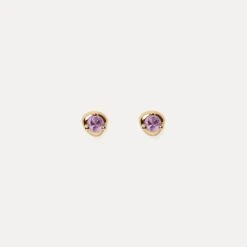 Mini Birthstone Stud Earrings | 14k Gold -STILNEST Jewelry Sales Mini Birthstone Stud Earrings 01 amethyst 14k