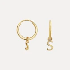 Mini Initial Hoop Earrings Small | 14k Gold
