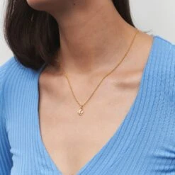 Mini Initial Pendant | 14k Gold -STILNEST Jewelry Sales MiniInitialPendantM RoloChain 02