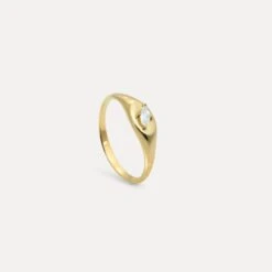 Moonstone Navette Platform Signet Ring | 585 Gold