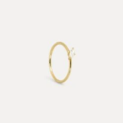 Moonstone Navette Solitaire Ring | 14k Gold