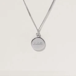 Engravable Fluid Medallion Necklace - Glossy 25 Engravable Fluid Medallion Necklace - Glossy -STILNEST Jewelry Sales Name Medallion Necklace Curb Chain 01 Silver