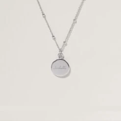 Engravable Fluid Medallion Necklace - Glossy 30 Engravable Fluid Medallion Necklace - Glossy -STILNEST Jewelry Sales Name Medallion Necklace Satellite Chain 01 Silver
