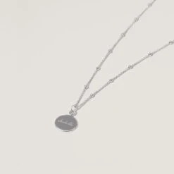 Engravable Fluid Medallion Necklace - Glossy 31 Engravable Fluid Medallion Necklace - Glossy -STILNEST Jewelry Sales Name Medallion SateliteChain 02 Silver