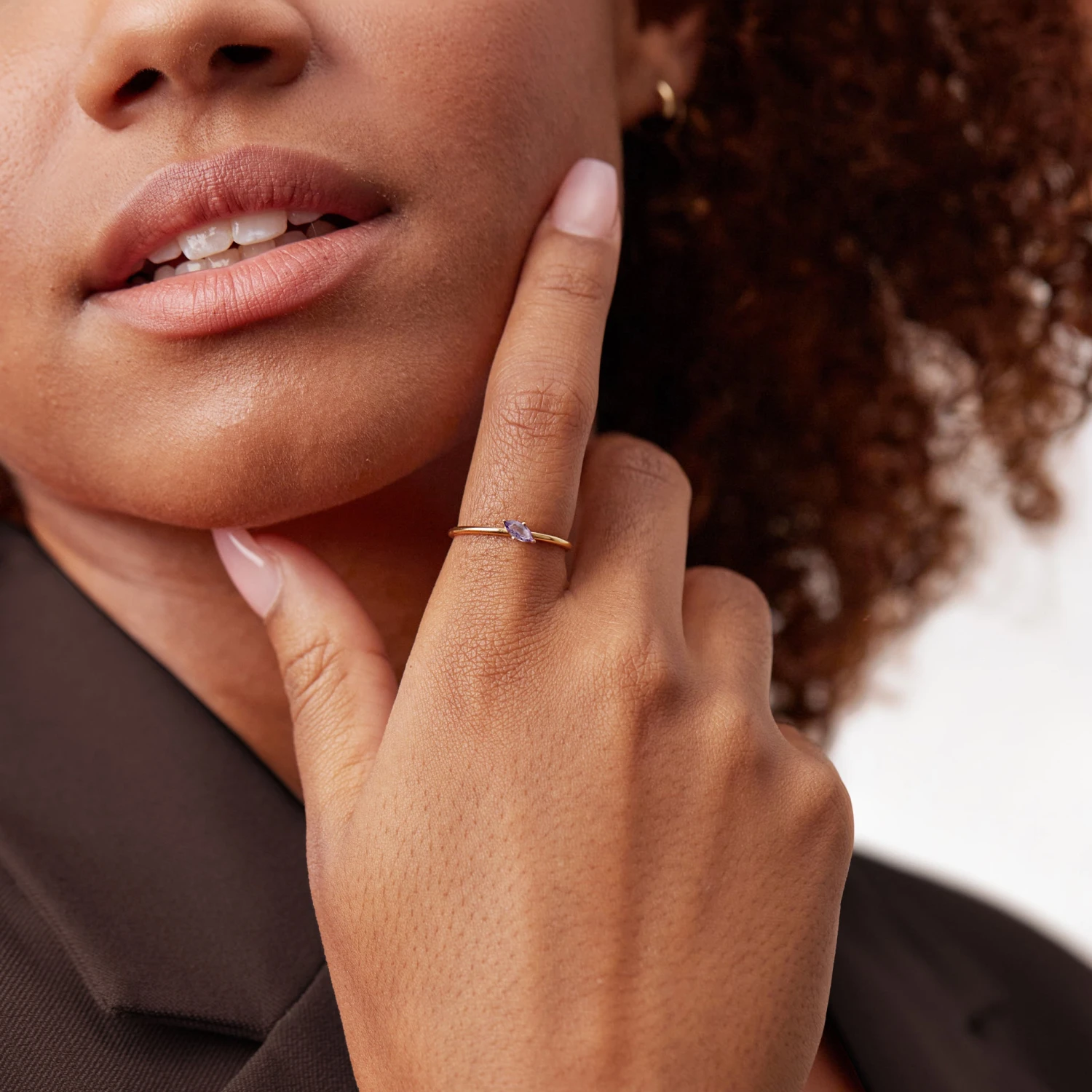 Amethyst Navette Solitaire Ring | 14k Gold 4 Amethyst Navette Solitaire Ring | 14k Gold - Image 4