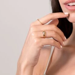 Moonstone Navette Solitaire Ring | 14k Gold -STILNEST Jewelry Sales Navette Rings Vermeil Moonstone 1