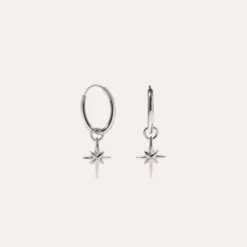 Star Light Hoop Earrings -STILNEST Jewelry Sales Star Light Hoops Silver Pair