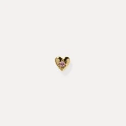 Pink Turmaline Heart Stud Earrings - Single | 14k Gold