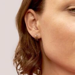 White Sapphire Trine Huggies Earrings - Single 4 White Sapphire Trine Huggies Earrings - Single -STILNEST Jewelry Sales Trine Hoops 01 White Sapphire 1