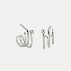 Aquamarine Trine Huggies Earrings 5 Aquamarine Trine Huggies Earrings -STILNEST Jewelry Sales Trine Hoops Aquamarine Pair Silver