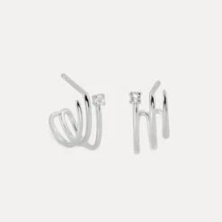 White Sapphire Trine Huggies Earrings -STILNEST Jewelry Sales Trine Hoops White Sapphiret Pair Silver